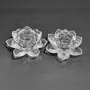 Shannon Crystal Ireland Set Of 2 Lotus Flower Tea Light/Votive Candle Holders